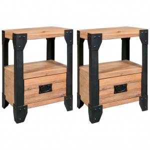 Mesitas de noche 2 uds madera maciza acacia y acero 40x30x54 cm D