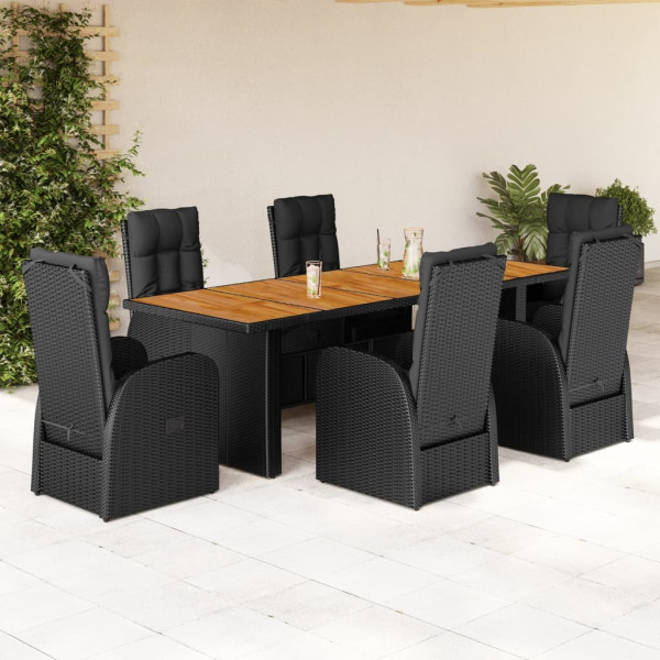 Set de comedor de jardín 7 pzas y cojines ratán sintético negro D