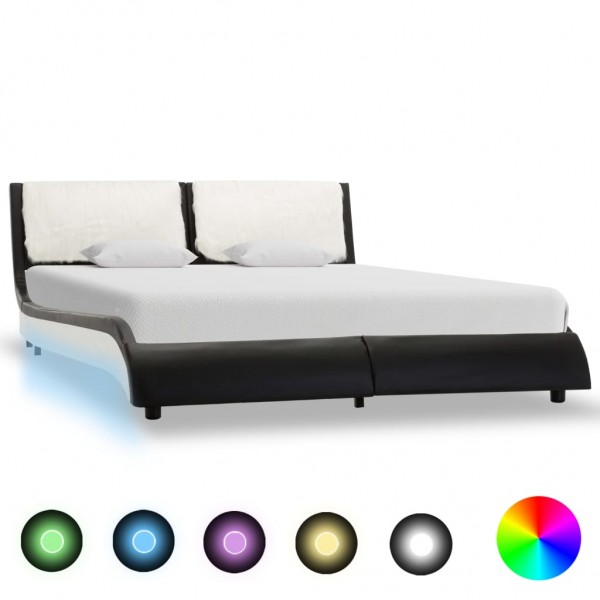 Estructura de cama cuero sintético negro y blanco 120x200 cm D