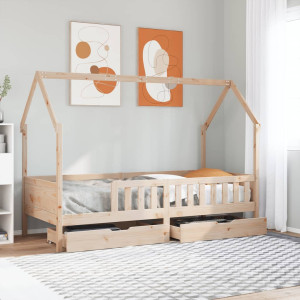 Estructura de cama para niños con cajones madera pino 80x200 cm D