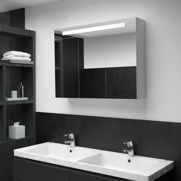 Armario de cuarto de baño con espejo y LED 88x13x62 cm D