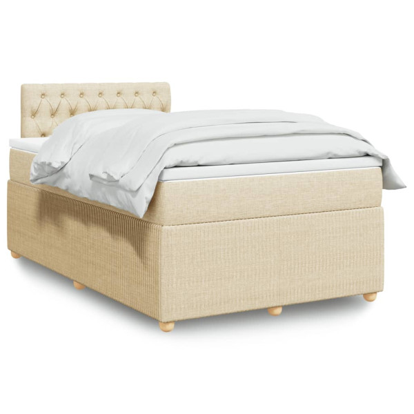 Cama box spring con colchón tela color crema 120x190 cm D