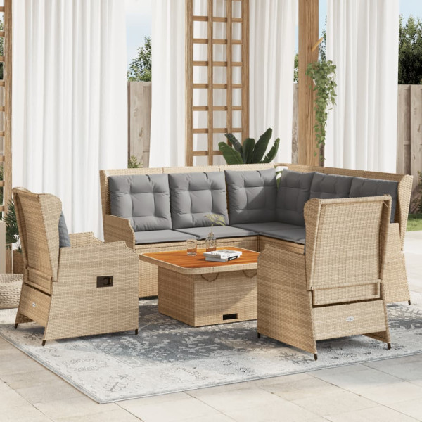 Móveis de jardim conjunto com almofadas 6 pcs bege sintético rattan D