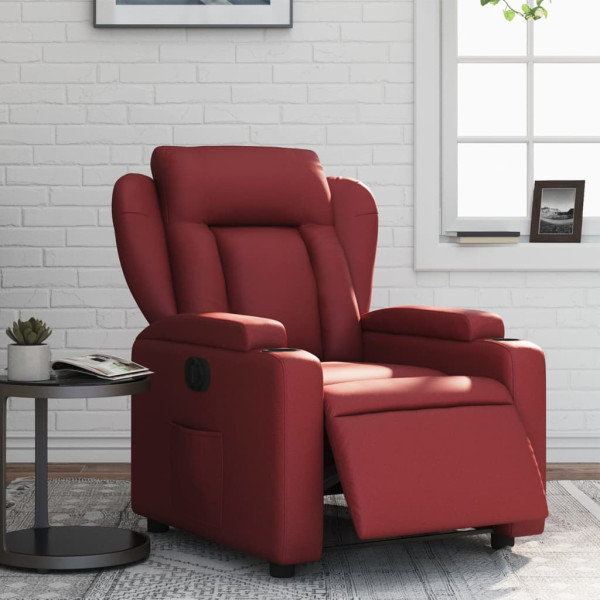 Sillón reclinable eléctrico de cuero sintético rojo tinto D