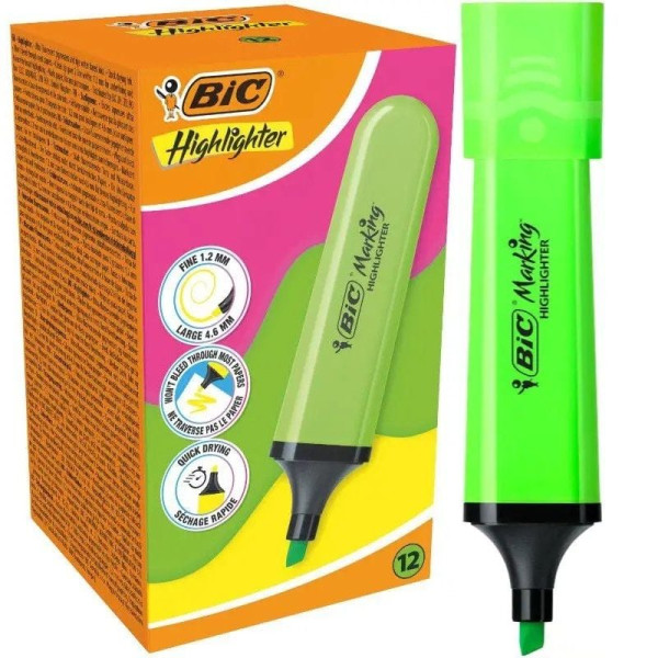 Caja de marcadores fluorescentes bic highlighter flat neón/ 12 unidades/ verdes D