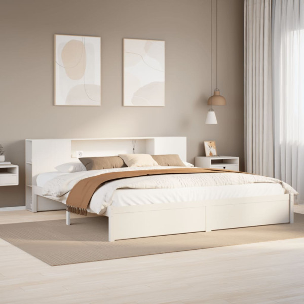 Cama com prateleira sem colchão branco madeira maciça 180x200 cm D