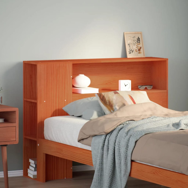 Cabecero de cama almacenaje madera maciza pino marrón 75 cm D