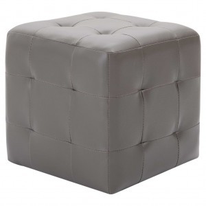 Pufe 2 pcs 30x30x30 cm couro artificial cinzento H