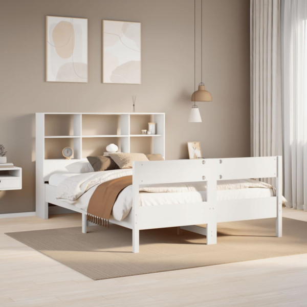 Cama con estantería sin colchón madera maciza blanca 135x190 cm D