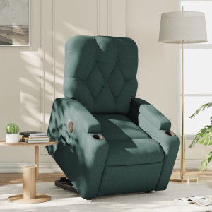 Sillón eléctrico reclinable elevable de tela verde oscuro D