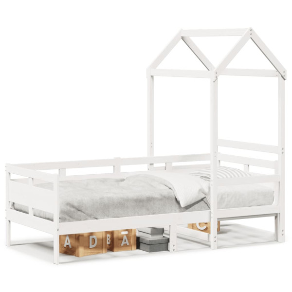 Sofá-cama com teto de madeira maciça de pinheiro branco 90x190 cm D