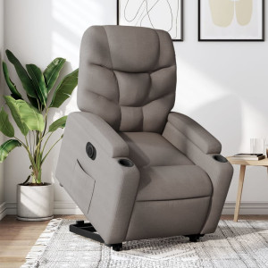 Sillón eléctrico reclinable elevable de tela gris taupe D