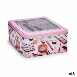 Caja de Almacenaje Maquillaje Rosa Hojalata 18 x 8,5 x 18 cm (18 Unidades) D