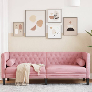 Sofá Chesterfield 3 plazas con cojines terciopelo rosa D