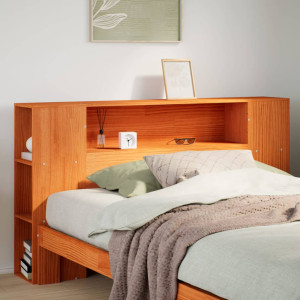 Cabecero de cama almacenaje madera maciza pino marrón 150 cm D