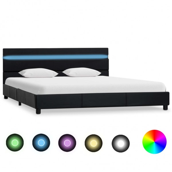 Estructura de cama con LED de cuero sintético negro 140x200 cm D