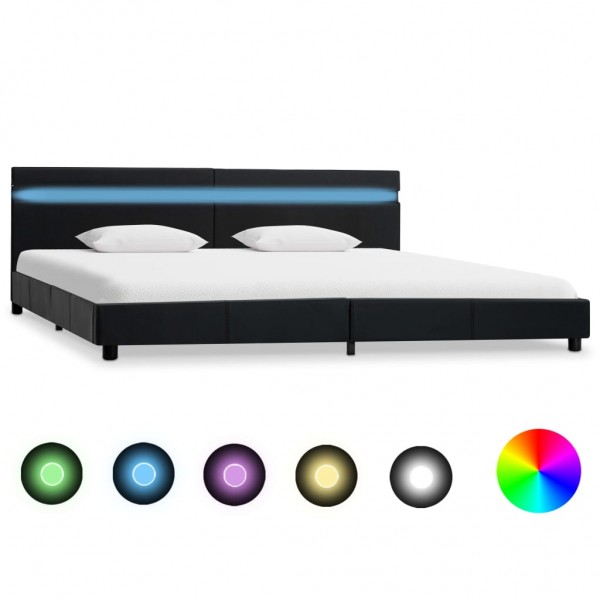 Estructura de cama con LED cuero sintético negro 180x200 cm D