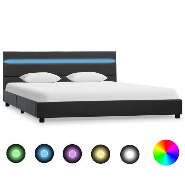 Estrutura de cama com LED de couro sintético cinza 160x200 cm D