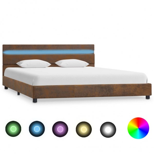 Estructura de cama con LED tela marrón 140x200 cm D