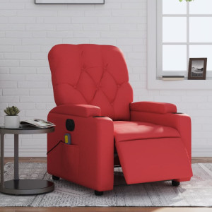 Sillón de masaje reclinable eléctrico de cuero artificial rojo D