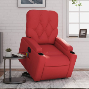 Sillón de majaje elevable eléctrico cuero artificial rojo D