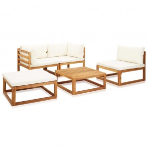 Conjunto de móveis e almofadas de jardim 5 peças em madeira maciça de acácia D