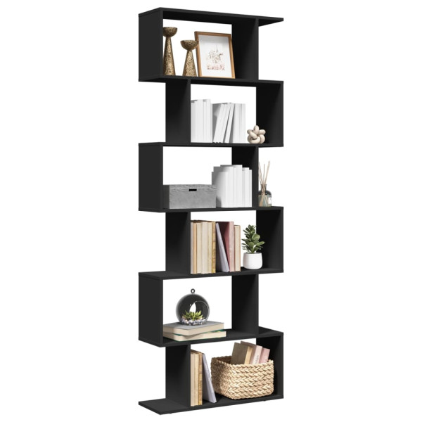 Librería divisora 6 niveles madera ingeniería negra 70x24x193cm D