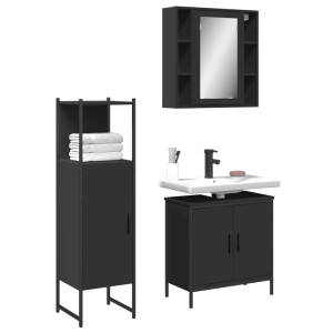 Set de muebles de baño 3 piezas madera contrachapada negro D