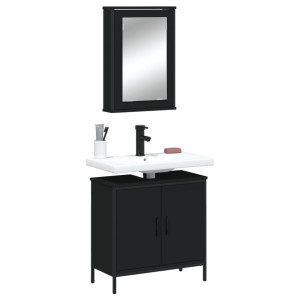 Juego de muebles de baño 2 pzas madera contrachapada negro D