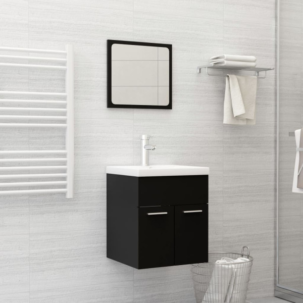 Conjunto de muebles de baño 2 pzas madera contrachapada negro D