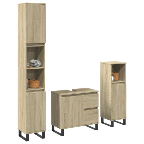 Set de muebles de baño 3 pzas madera contrachapada roble Sonoma D