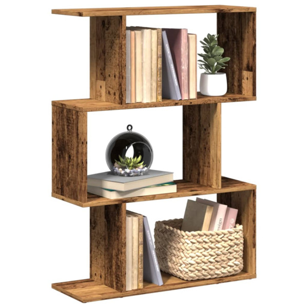 Librería divisora 3 niveles madera envejecida 70x24x97 cm D