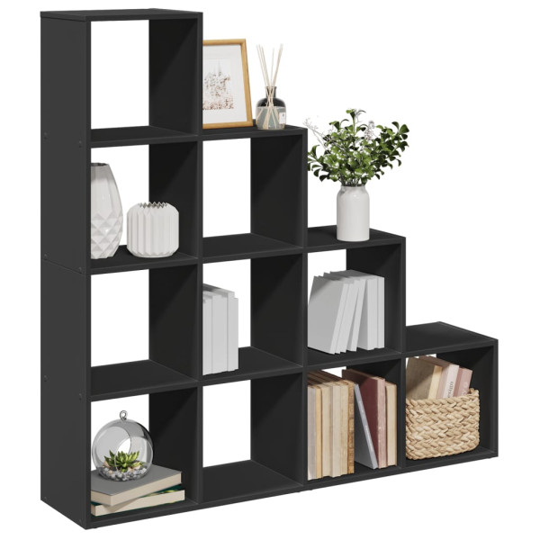 Librería divisora 4 niveles madera negra 131.5x29x131.5 cm D