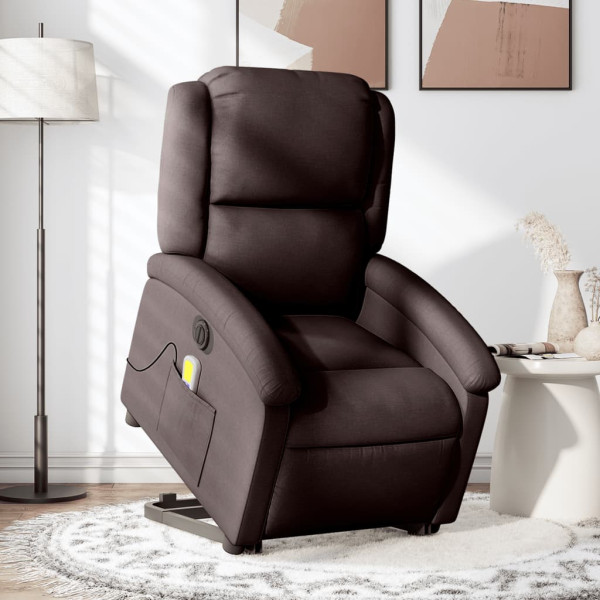 Sillón masaje eléctrico reclinable elevable tela marrón oscuro D