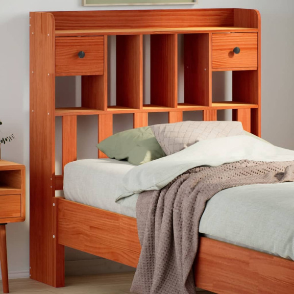 Cabecero de cama almacenaje madera maciza pino marrón 100 cm D