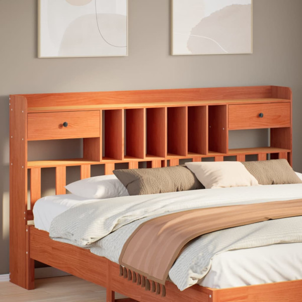 Cabecero de cama almacenaje madera maciza pino marrón 200 cm D