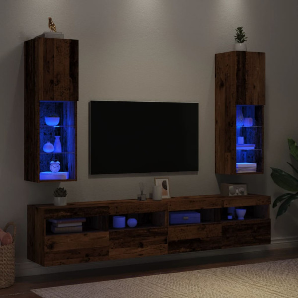 Móveis de TV com luzes LED 2 unidades madeira envelhecida 30,5x30x102 cm D