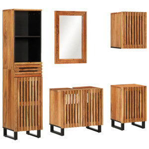 Conjunto de muebles de baño 5 piezas madera maciza de acacia D