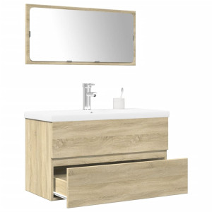 Set de muebles de baño 3 pzas madera contrachapada roble Sonoma D