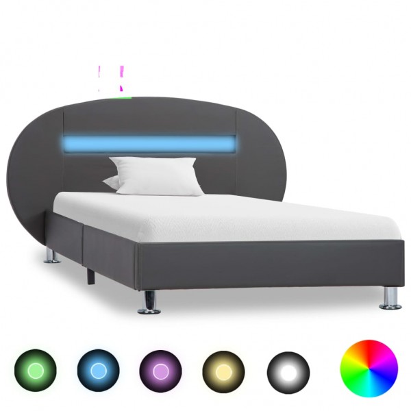 Estructura de cama con LED de cuero sintético gris 90x200 cm D