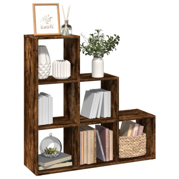 Librería divisor 3 niveles madera roble ahumado 99x29x99 cm D