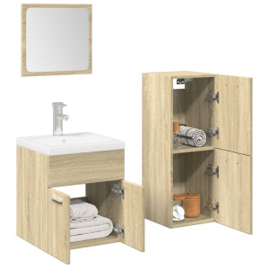 Juego de muebles de baño 4 pzas contrachapada roble Sonoma D