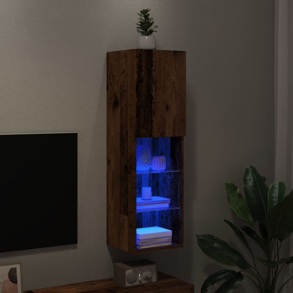 Mueble para TV con luces LED madera envejecida 30.5x30x102 cm D