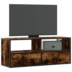 Mueble TV metal y madera contrachapada roble humo 100x31x39.5cm D