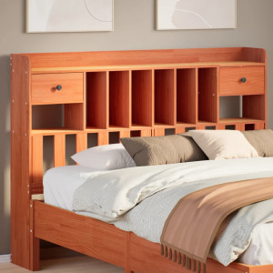 Cabecero de cama almacenaje madera maciza pino marrón 140 cm D