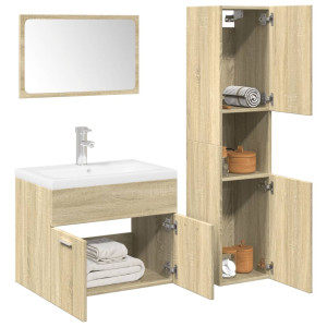 Juego de muebles de baño 4 pzas contrachapada roble Sonoma D