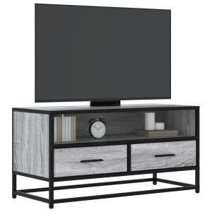 Mueble TV madera ingeniería y metal roble ahumado 80x34.5x40 cm D