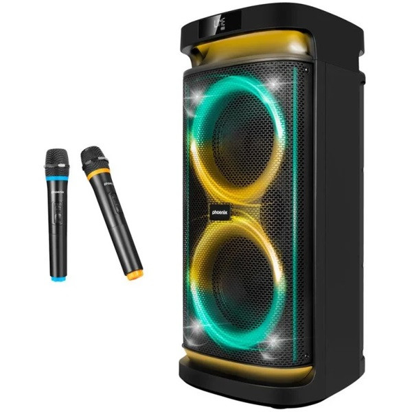 Altavoz rumbleboss phoenix 80w rms batería 4000 mah función karaoke 2 microfonos inalambricos incluidos D