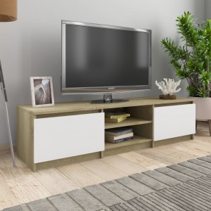 Mobiliário de televisão madeira contraplacada branca e carvalho 140x40x35.5 cm D
