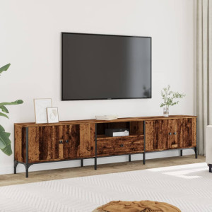 Mueble TV con cajón madera ingeniería envejecida 200x25x44 cm D